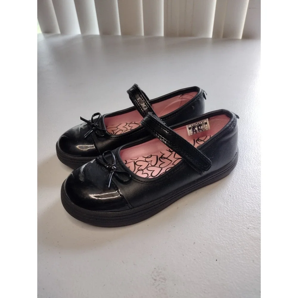 Carters Girls Black‎ Mary Jane Flats Patent Toe Bow School Shoes Size 11 Toddler
